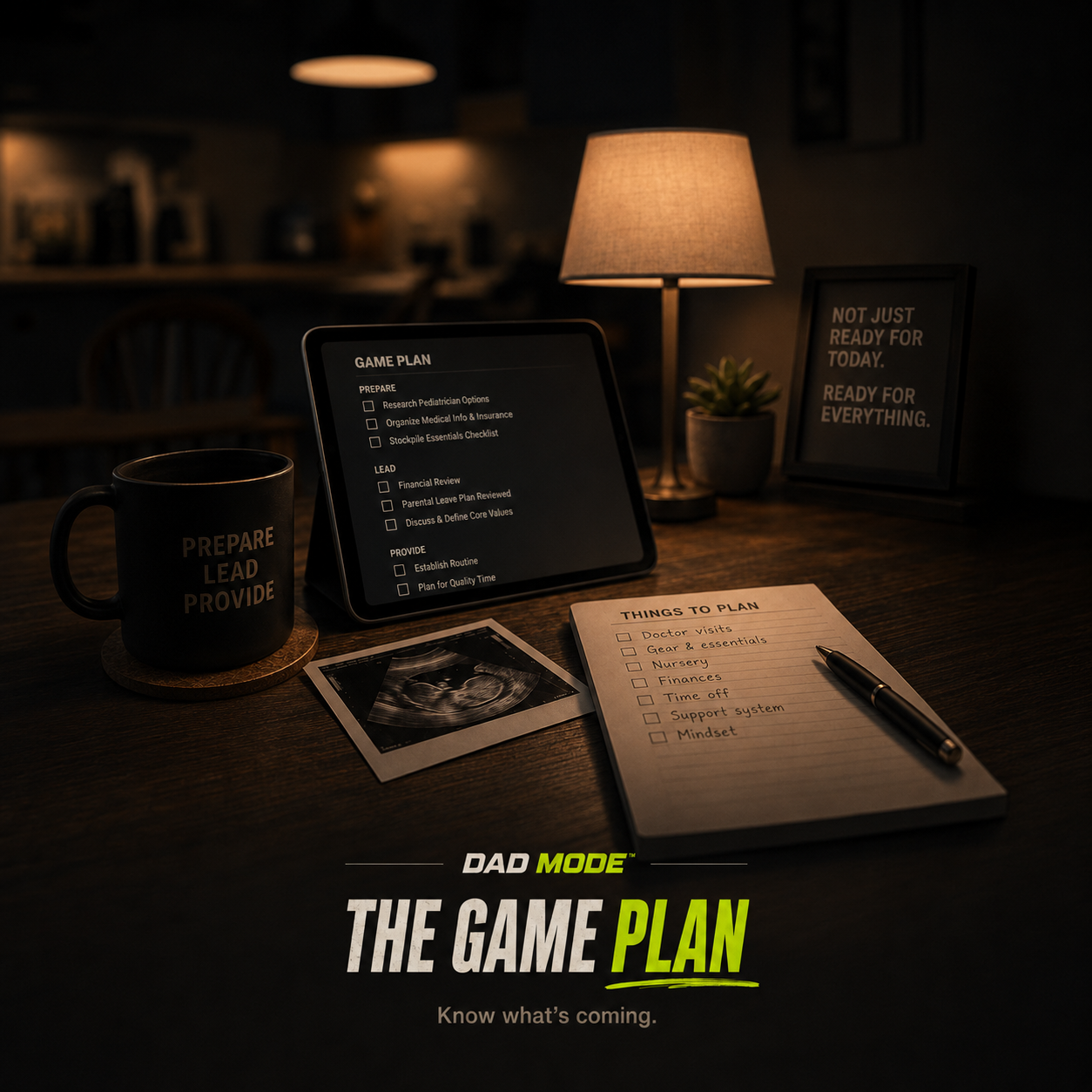 Dad Mode Game Plan digital guide with first-time dad checklists